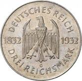 Obverse 3 Reichsmark 1932 G Goethe