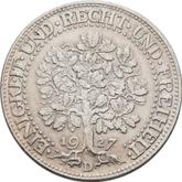Reverse 5 Reichsmark 1927 D Oak Tree