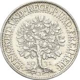 Reverse 5 Reichsmark 1931 J Oak Tree