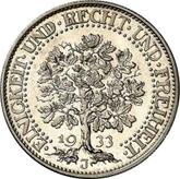 Reverse 5 Reichsmark 1933 J Oak Tree