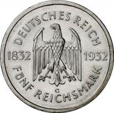 Obverse 5 Reichsmark 1932 G Goethe