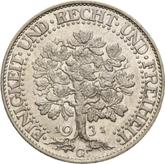 Reverse 5 Reichsmark 1931 G Oak Tree
