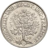 Reverse 5 Reichsmark 1930 G Oak Tree