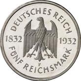 Obverse 5 Reichsmark 1932 F Goethe