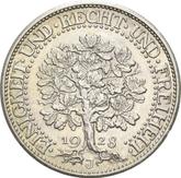 Reverse 5 Reichsmark 1928 J Oak Tree