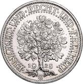 Reverse 5 Reichsmark 1928 G Oak Tree