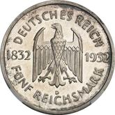Obverse 5 Reichsmark 1932 D Goethe