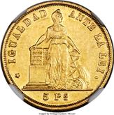 Reverse 5 Pesos 1868 So