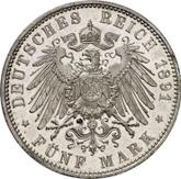 Reverse 5 Mark 1891 D Bayern