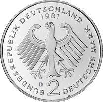 2 марки 1981 D   "Аденауэр"