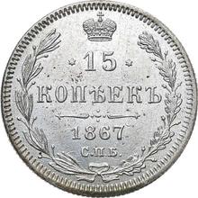 15 kopiejek 1867 СПБ HI  "Srebro próby 500 (bilon)"