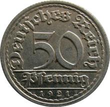 50 пфеннигов 1921 G  