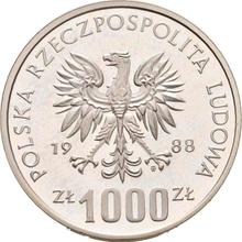 1000 złotych 1988 MW  ET "XIV Mistrzostwa Świata w Piłce Nożnej - Włochy 1990" (PRÓBA)