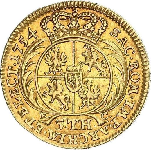 Reverso 5 táleros (1 augustdor) 1754 EC "de Corona" - valor de la moneda de oro - Polonia, Augusto III