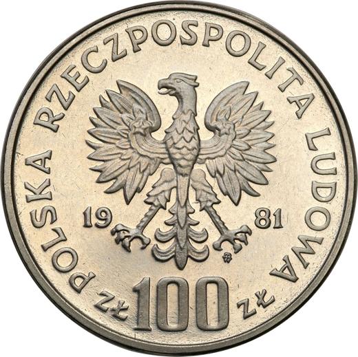 Аверс монеты - Пробные 100 злотых 1981 года MW "Кони" Никель - цена  монеты - Польша, Народная Республика