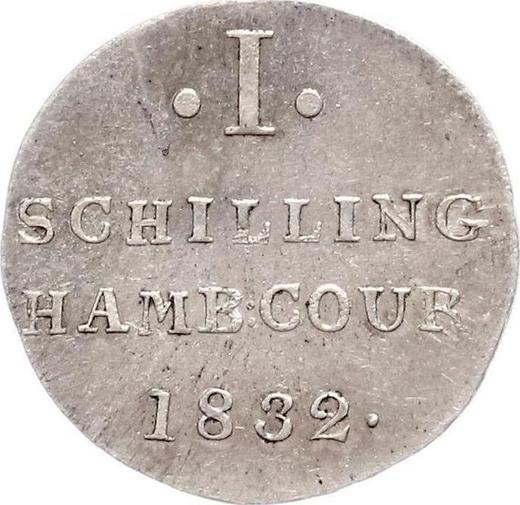 Реверс монеты - 1 шиллинг 1832 года H.S.K. - цена  монеты - Гамбург, Вольный город