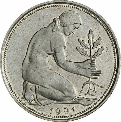 Реверс монеты - 50 пфеннигов 1991 года D - цена  монеты - Германия, ФРГ