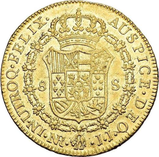 Реверс монеты - 8 эскудо 1789 года NR JJ - цена золотой монеты - Колумбия, Карл IV