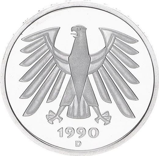 Reverso 5 marcos 1990 D - valor de la moneda  - Alemania, RFA