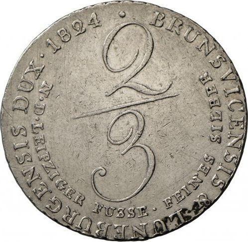 Reverso 2/3 táleros 1824 C - valor de la moneda de plata - Hannover, Jorge IV