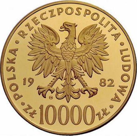 Аверс монеты - 10000 злотых 1982 года CHI SW "Иоанн Павел II" - цена золотой монеты - Польша, Народная Республика