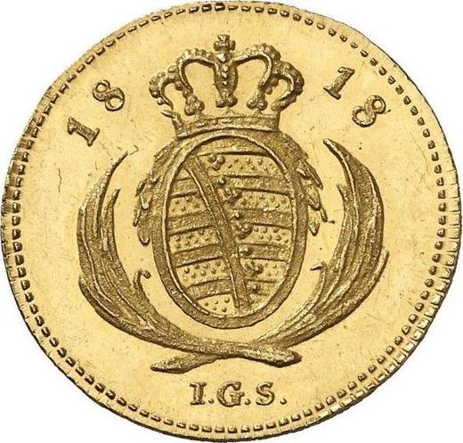 Реверс монеты - Дукат 1818 года I.G.S. - цена золотой монеты - Саксония-Альбертина, Фридрих Август I