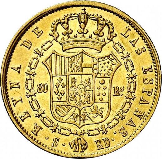 Rewers monety - 80 réales 1844 S RD - cena złotej monety - Hiszpania, Izabela II