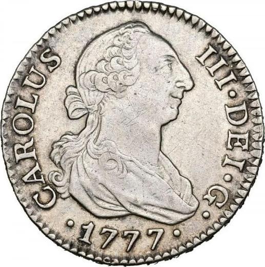 Аверс монеты - 2 реала 1777 года M PJ - цена серебряной монеты - Испания, Карл III
