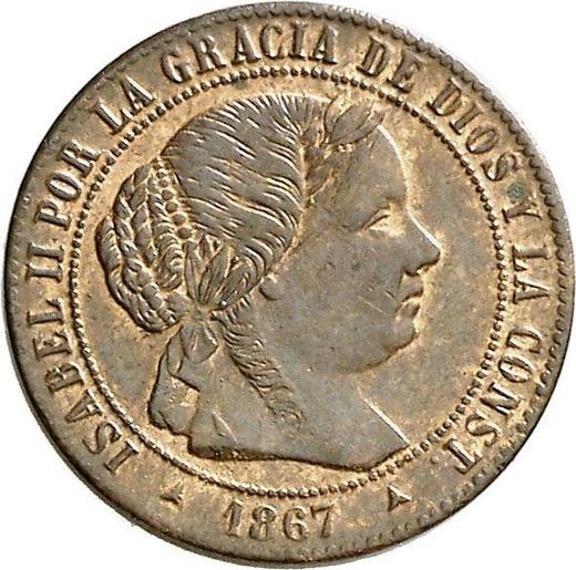 Аверс монеты - 1/2 сентимо эскудо 1867 года OM Трёхконечные звезды - цена  монеты - Испания, Изабелла II
