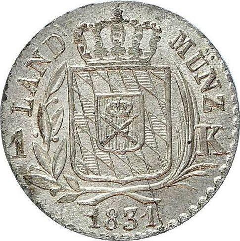 Rewers monety - 1 krajcar 1831 - cena srebrnej monety - Bawaria, Ludwik I
