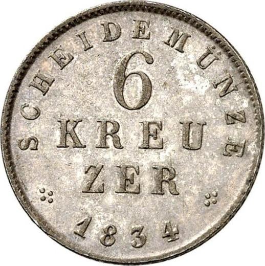 Реверс монеты - 6 крейцеров 1834 года - цена серебряной монеты - Гессен-Дармштадт, Людвиг II
