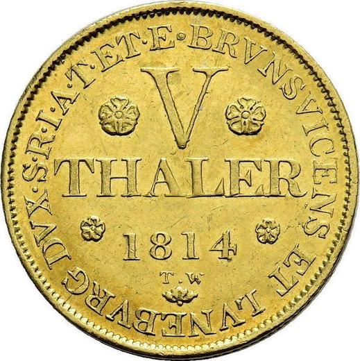 Reverso 5 táleros 1814 T.W. "Tipo 1813-1815" - valor de la moneda de oro - Hannover, Jorge III