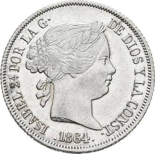 Аверс монеты - 40 сентимо эскудо 1864 года Шестиконечные звёзды - цена серебряной монеты - Испания, Изабелла II