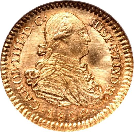 Аверс монеты - 1 эскудо 1804 года PTS PJ - цена золотой монеты - Боливия, Карл IV