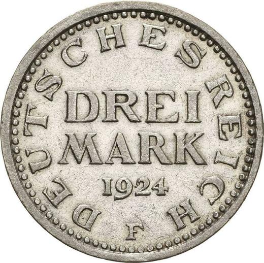 Reverso 3 marcos 1924 F "Tipo 1924-1925" - valor de la moneda de plata - Alemania, República de Weimar