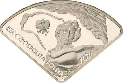 Аверс монеты - 10 злотых 2005 года MW RK "Выставка Экспо 2005 в Японии" - цена серебряной монеты - Польша, III Республика после деноминации