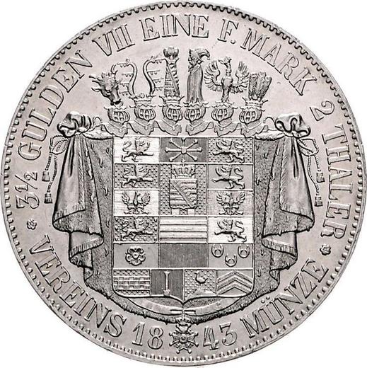 Реверс монеты - 2 талера 1843 года - цена серебряной монеты - Саксен-Мейнинген, Бернгард II