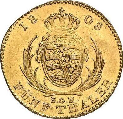 Reverso 5 táleros 1808 S.G.H. - valor de la moneda de oro - Sajonia, Federico Augusto I
