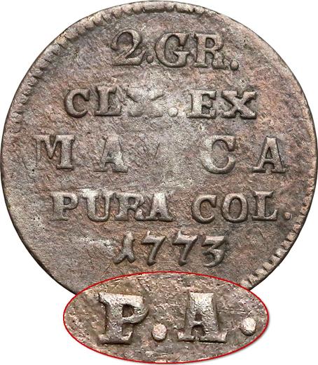 Реверс монеты - Ползлотек (2 гроша) 1773 года PA - цена серебряной монеты - Польша, Станислав II Август