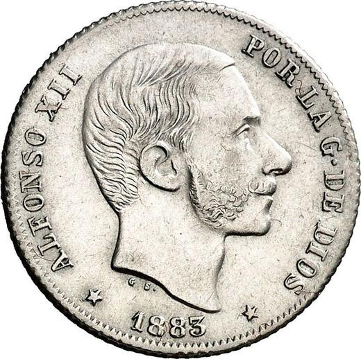 Anverso 25 centavos 1883 - valor de la moneda de plata - Filipinas, Alfonso XII