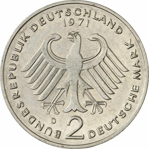Reverse 2 Mark 1971 D "Konrad Adenauer" -  Coin Value - Germany, FRG
