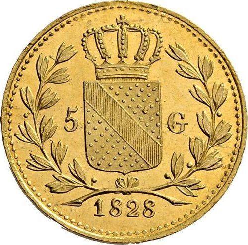 Reverso 5 florines 1828 D - valor de la moneda de oro - Baden, Luis I