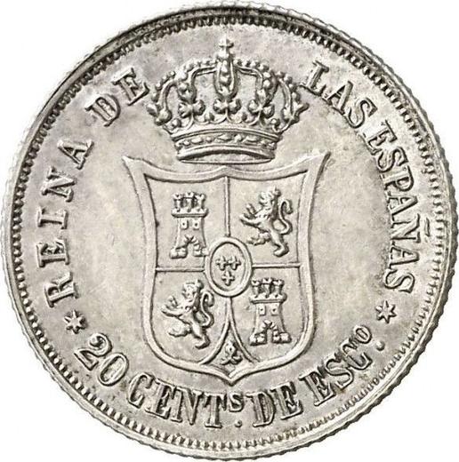 Revers 20 Centimos de Escudo 1867 Sechs spitze Sterne - Silbermünze Wert - Spanien, Isabella II