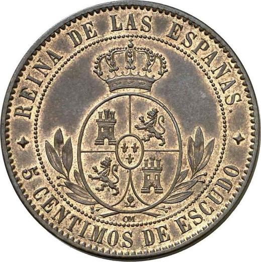 Реверс монеты - 5 сентимо эскудо 1868 года OM Четырёхконечные звезды - цена  монеты - Испания, Изабелла II