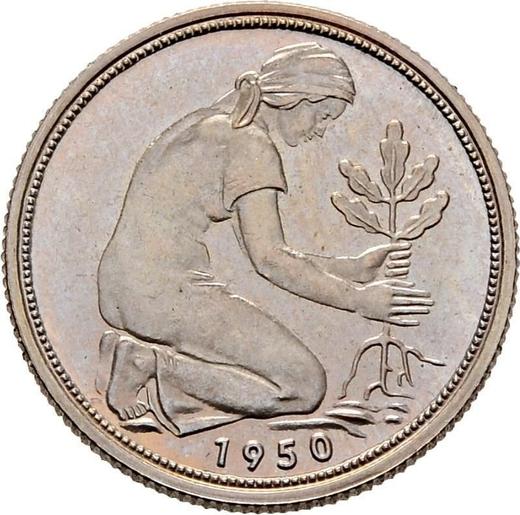 Реверс монеты - 50 пфеннигов 1950 года D - цена  монеты - Германия, ФРГ