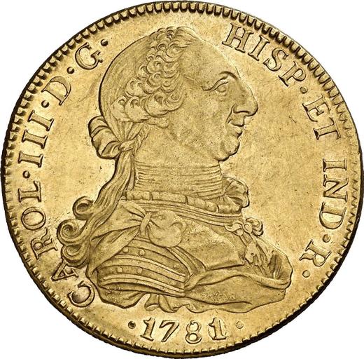 Аверс монеты - 8 эскудо 1781 года Mo FF - цена золотой монеты - Мексика, Карл III