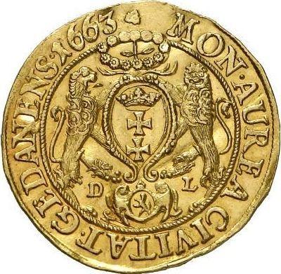 Reverso Ducado 1663 DL "Gdańsk" - valor de la moneda de oro - Polonia, Juan II Casimiro