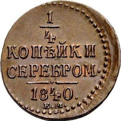 Reverso 1/4 kopeks 1840 ЕМ - valor de la moneda  - Rusia, Nicolás I