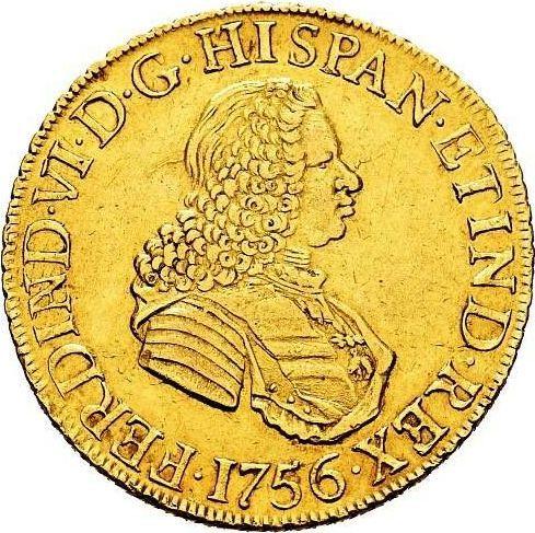 Awers monety - 8 escudo 1756 LM JM - cena złotej monety - Peru, Ferdynand VI
