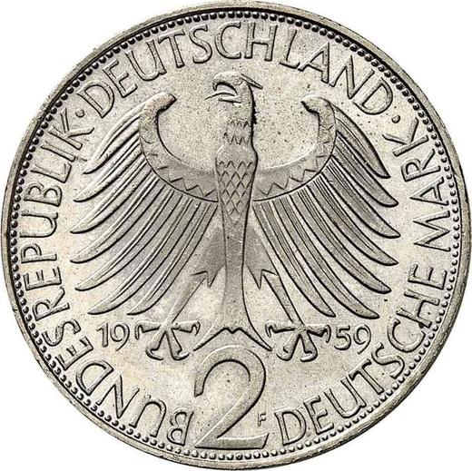 Reverso 2 marcos 1959 F "Max Planck" - valor de la moneda  - Alemania, RFA